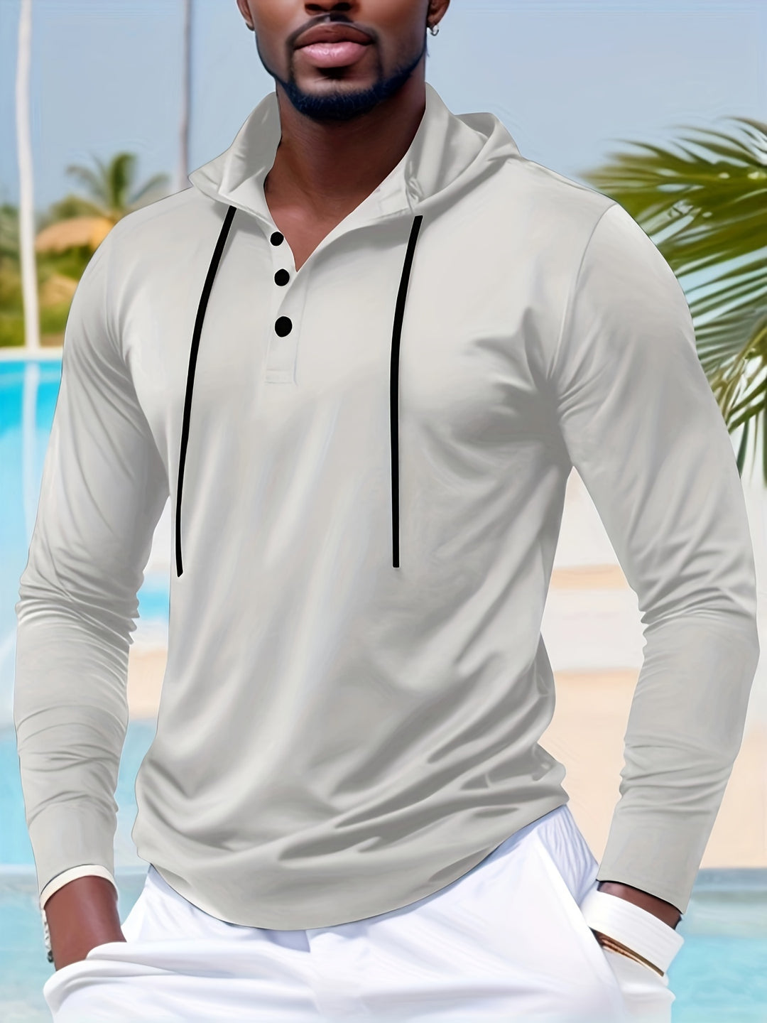 Herr Hoodie | Slimfit | Med Knappar | Lång Ärm