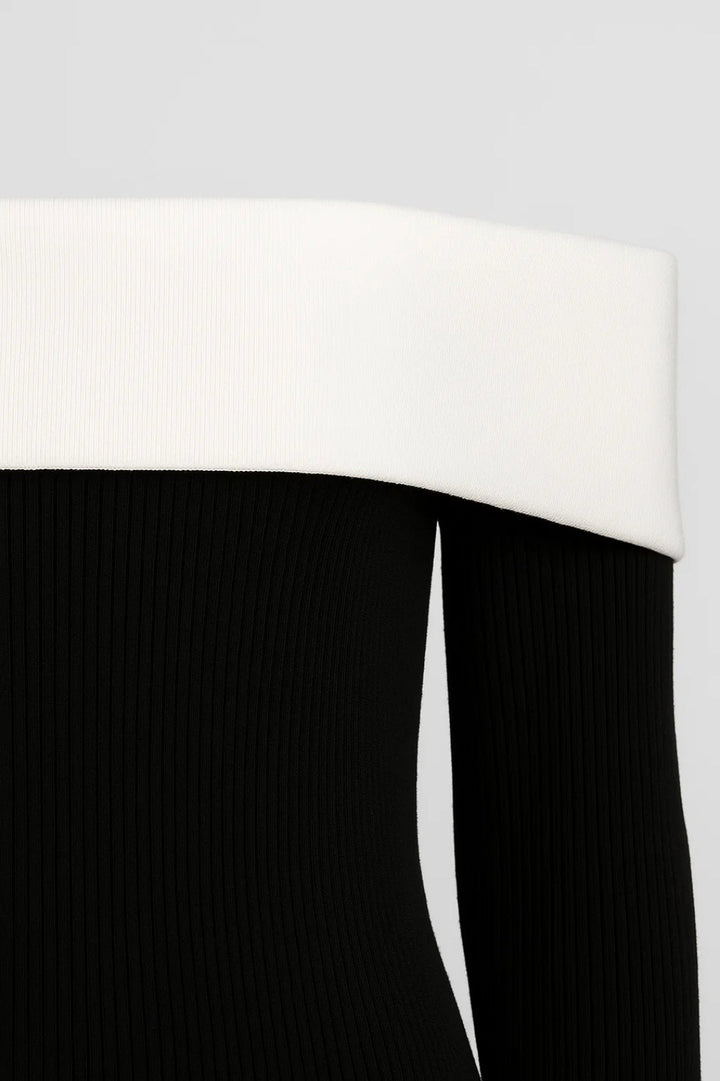Dam Klänning | Slimfit Off-shoulder | Kontrastdetalj