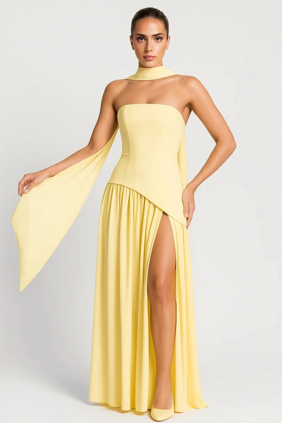 Dam Klänning | Elegant | Strapless Plisserad Slits