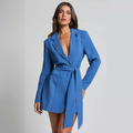 Klänning Mini | Elegant Blazerklänning med Bälte | Djup V-ringning | Fest- & Citylook