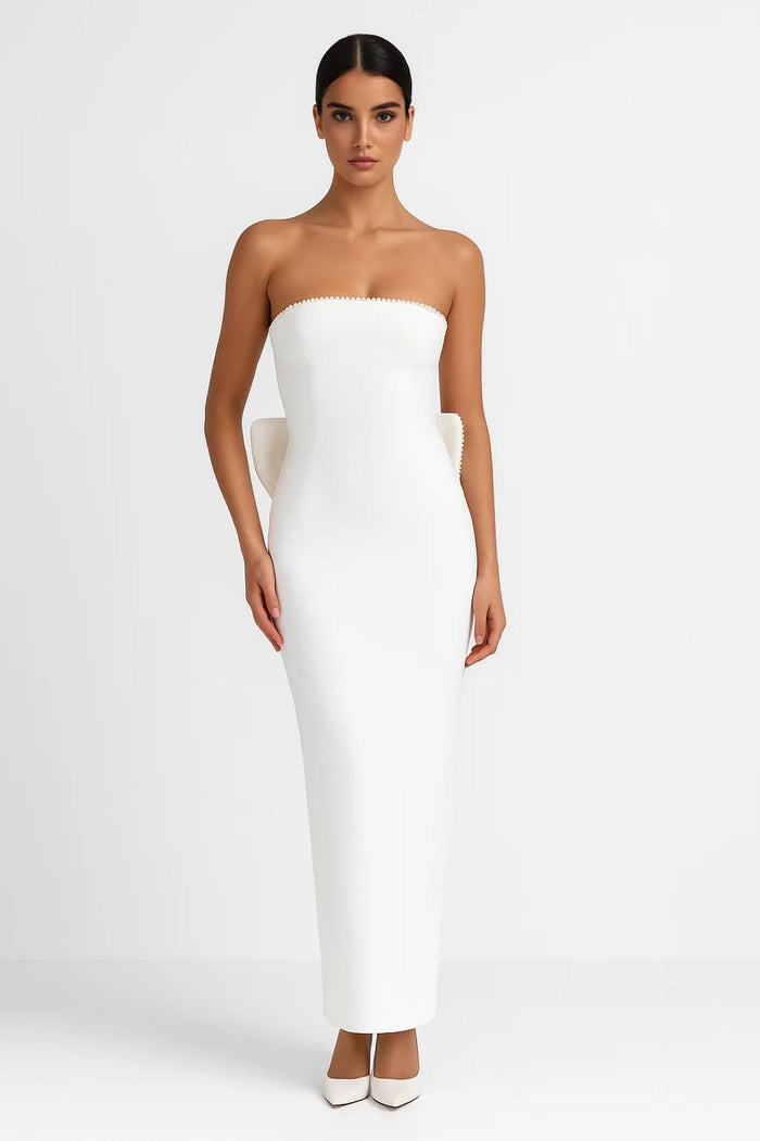 Dam Klänning | Elegant Strapless Rak | Statementrosett