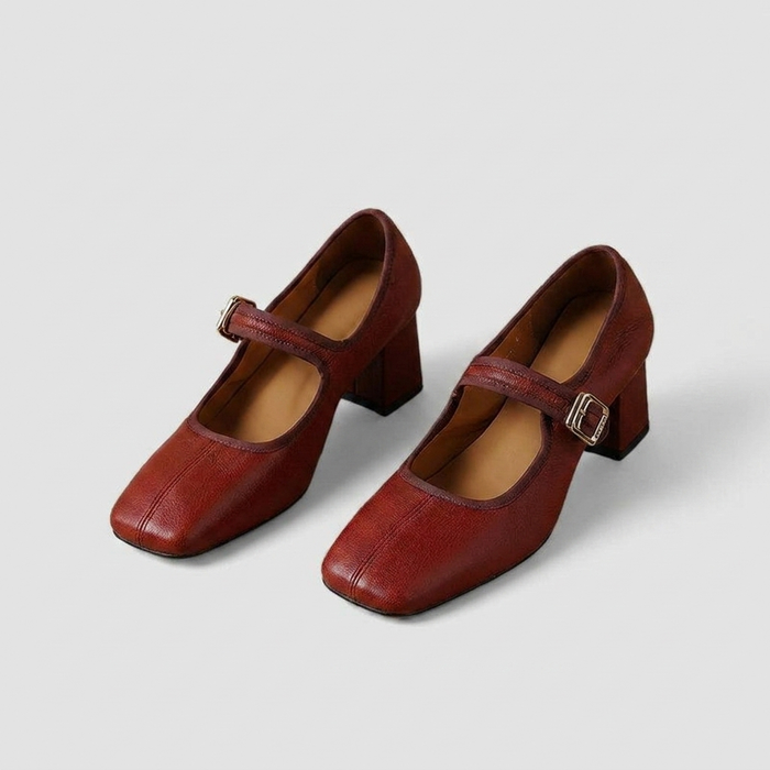 Dam Mary Jane-Pumps med Blockklack och Remdetalj