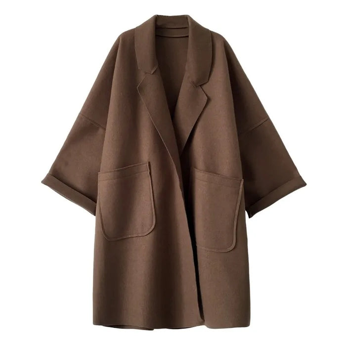 Dam Oversize Trenchcoat med Vida Ärmar och Djupa Fickor
