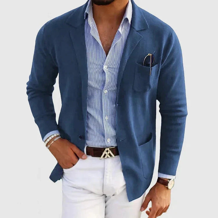 Herr Casual Blazer med Hakkrage och Knapplåsfickor