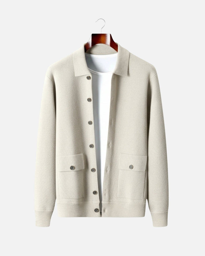 Herr Overshirt med Polokrage i Merinoull och Knappar