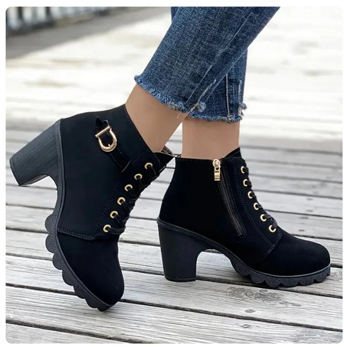 Dam Boots med Blockklack Snörning och Lågluftsulor